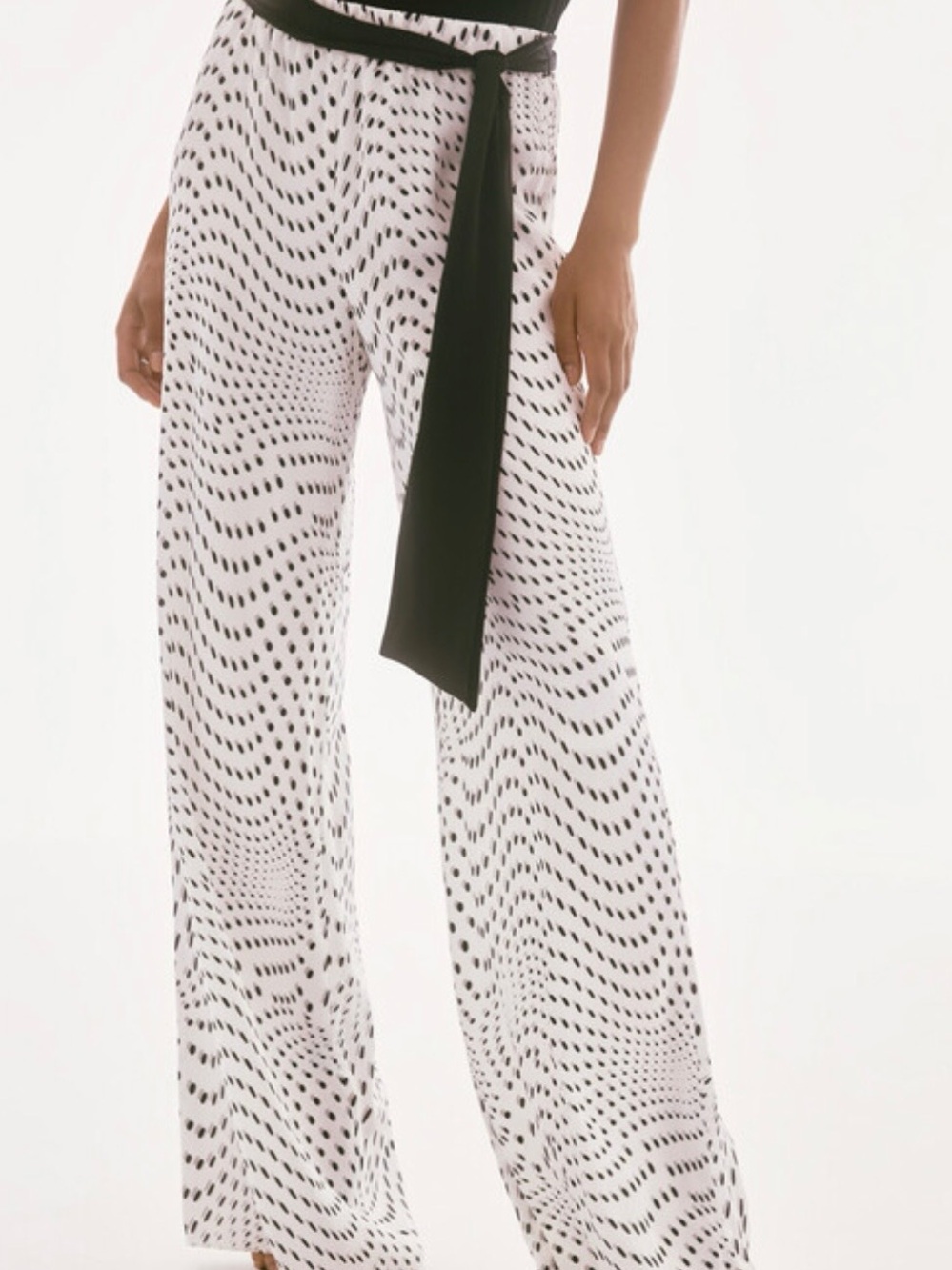 Joseph Ribkoff Vanilla/Multi Dot Print Belted Wide Leg Pants SZ.8